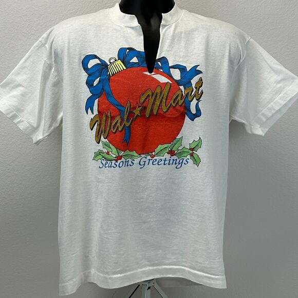 Vintage Walmart Seasons Greetings T Shirt Mens XL X-Large White 90s Christmas - Picture 2 of 10